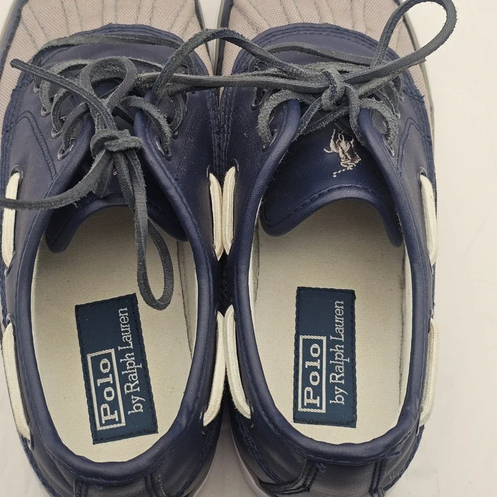 Polo Ralph Lauren Parkstone Boat Shoes 9D Navy Grey Preppy Nautical‎ Ivy Style